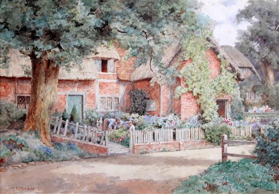 Thomas Nicholson Tyndale (1858-1936) Cottages and gardens 9 x 13in.